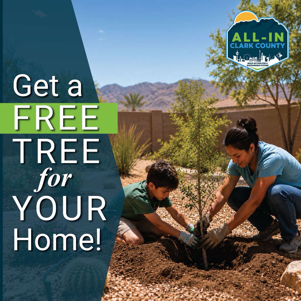 ClarkCountyDES's tweet photo. Your yard called… it wants a tree. 🌳🏡

Registration is NOW LIVE for the Fall Community Canopy Giveaway!

Clark County residents can choose a FREE desert-adapted or native tree and have it delivered directly to their home. 🌱

A tree can mean:
☀️ More shade
💡 Potential energy savings
🌎 Better air quality
🌳 A healthier urban forest

👉 Ready to choose your tree: https://t.co/b3WYhf2Utl  

📌 HOA residents: Check your landscaping guidelines before making your selection.