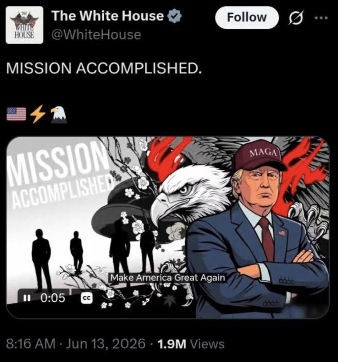 winteryournight's tweet photo. if u think about it trump dying this year would be extremely funny because he had some weird thing going on with a persona 5 ai video the white house posted

what i’m basically saying is if he did die the persona 5 curse is so real that it got the U.S president bro 😭 https://t.co/a0VW3FEUho