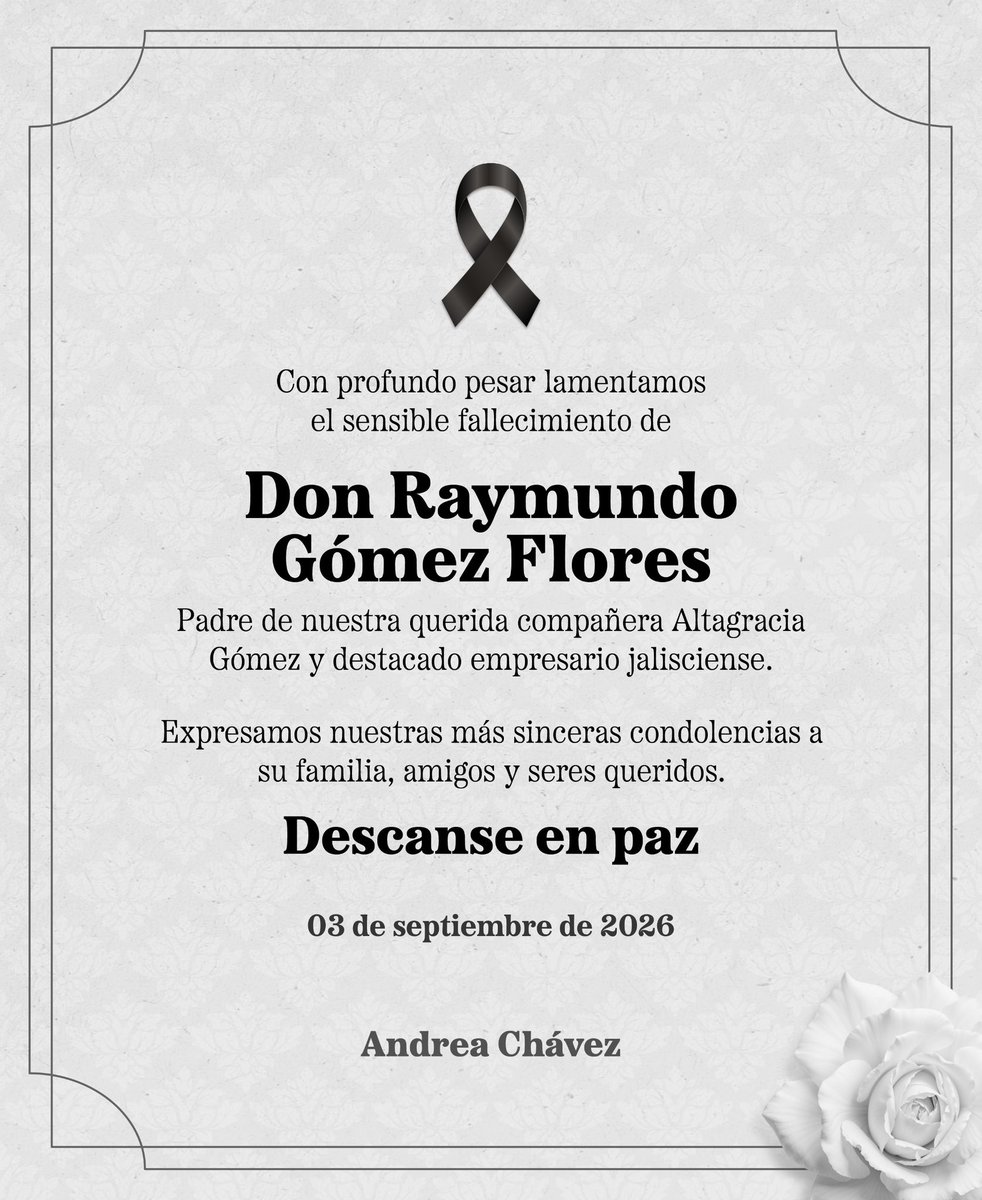 AndreaChavezTre's tweet photo. Con profundo pesar y con mucho amor, le mando el más fuerte abrazo a nuestra compañera @AltagraciaGome, ante el sensible fallecimiento de su padre, Raymundo Gómez Flores.

Le deseo pronta resignación, y le envío mis más sentidas condolencias con todo mi corazón. https://t.co/xdibO3MZcq