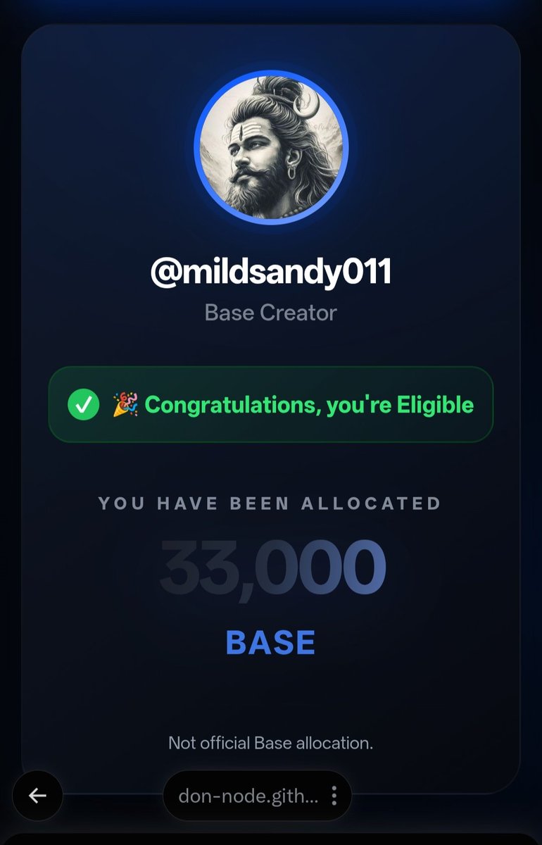 mildsandy011's tweet photo. 😂😂One friend make a @base creator airdrop checker 💙💙
& 
Just checked my handle there😊

And found my allocation is amazing 🤑

I am eligible 33K $Base token!

🔥 It's really amazing allocation!
🤔Are you check?

🔗Link in Comment👇
🔖Visit & paste your X@handle!
👇Post your allocation SS in comments.

🚦Disclaimer: It's not an official checker(Only for fun)🫡