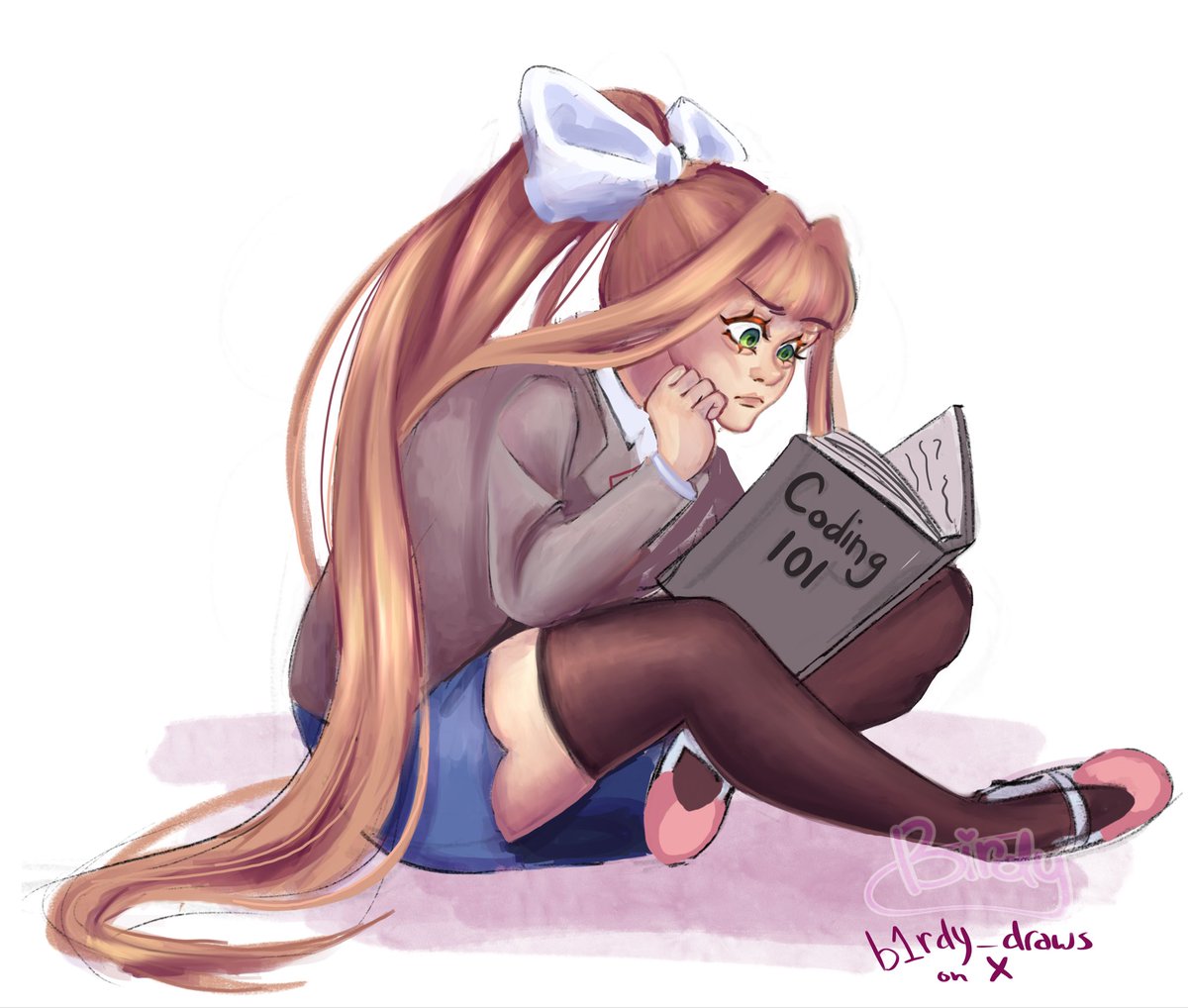 b1rdy_draws's tweet photo. Monika studying code #ddlc #dokidokiliteratureclub https://t.co/DWxcyMu4eR