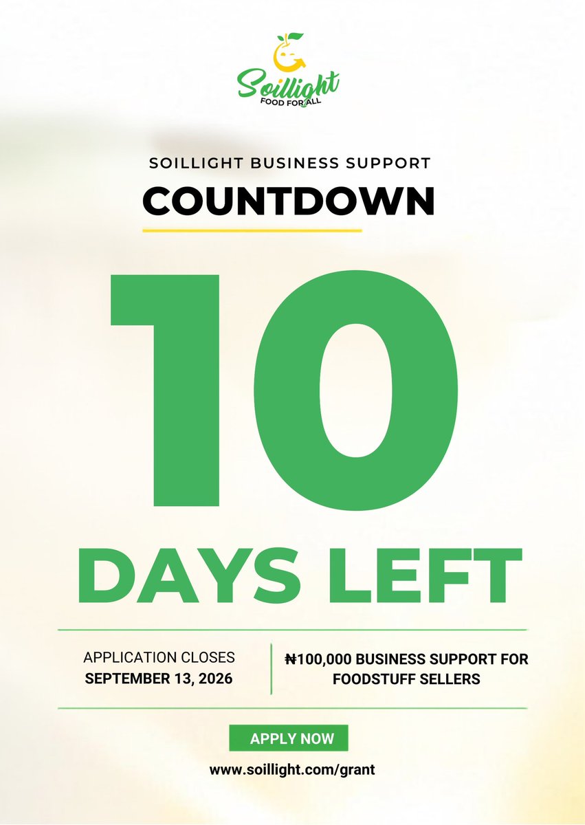 hellosoillight's tweet photo. How to qualify for the ₦100,000 Business Support? 
Invite 3 grocery sellers and make 5 successful sales on Soillight App before September 13th!

#soillight #businessgrowth #grant https://t.co/fxpqWtZEyJ
