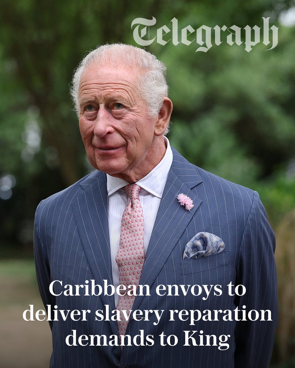 Telegraph's tweet photo. A Caribbean delegation is to deliver demands for slavery reparations to the King.

Envoys sent from Jamaica and other former colonies will petition the King next week to intervene in the ongoing campaign to secure compensation for the slave trade.

🔗 https://t.co/bG5WgN80gV https://t.co/ywwHKm32mG