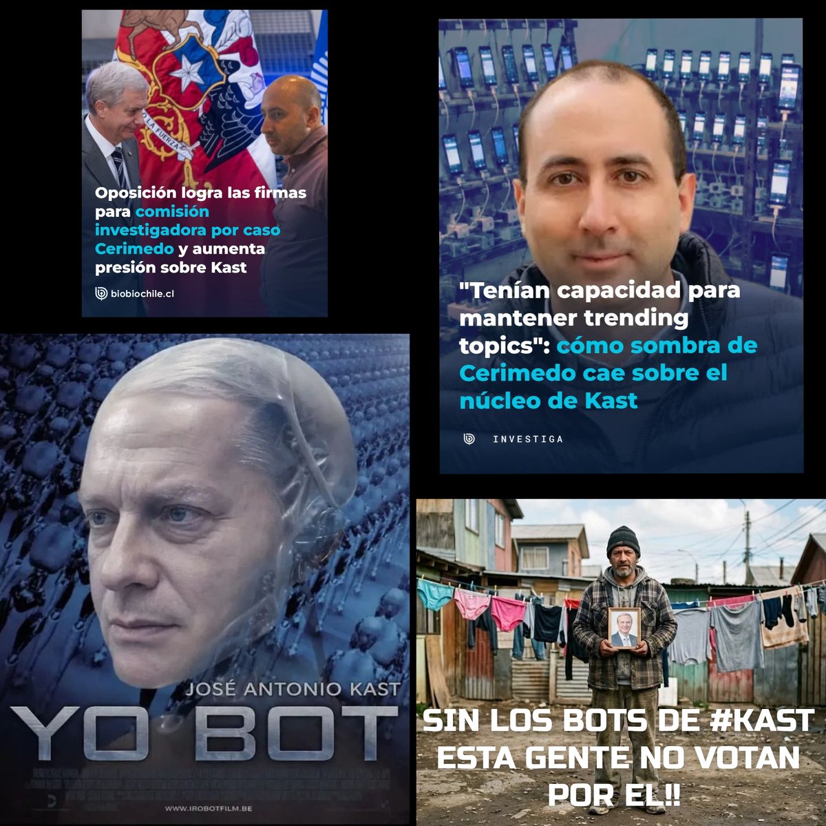 Dpm_Chile2020's tweet photo. Sin los #Bots la #ExtremaDerecha no existirán! Y los actuales payasos 🤡 qué están en el poder #kast #Milei otros!
La desinformación, manipulación, mentiras. Es un imán para la gente ignorante que votan por ellos #GranjaDeBots #ForoDeMadridEnChile https://t.co/pkTlDgZvL1