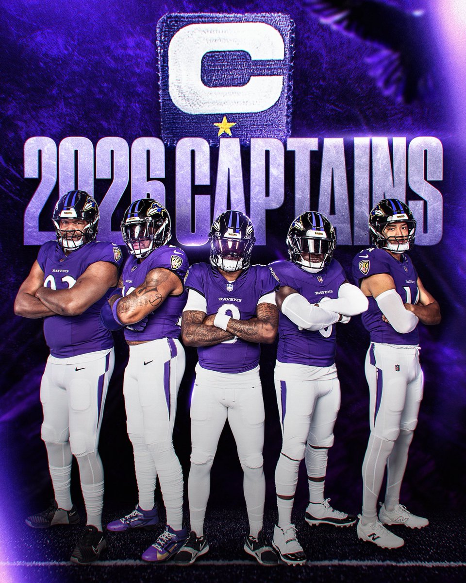 SleeperRavenss's tweet photo. THE 2026 CAPTAINS FOR THE BALTIMORE RAVENS!!

- Lamar Jackson
- Derrick Henry
- Calais Campbell
- Roquan Smith
- Kyle Hamilton

Thoughts?

📸 @Ravens https://t.co/c18603nC7e