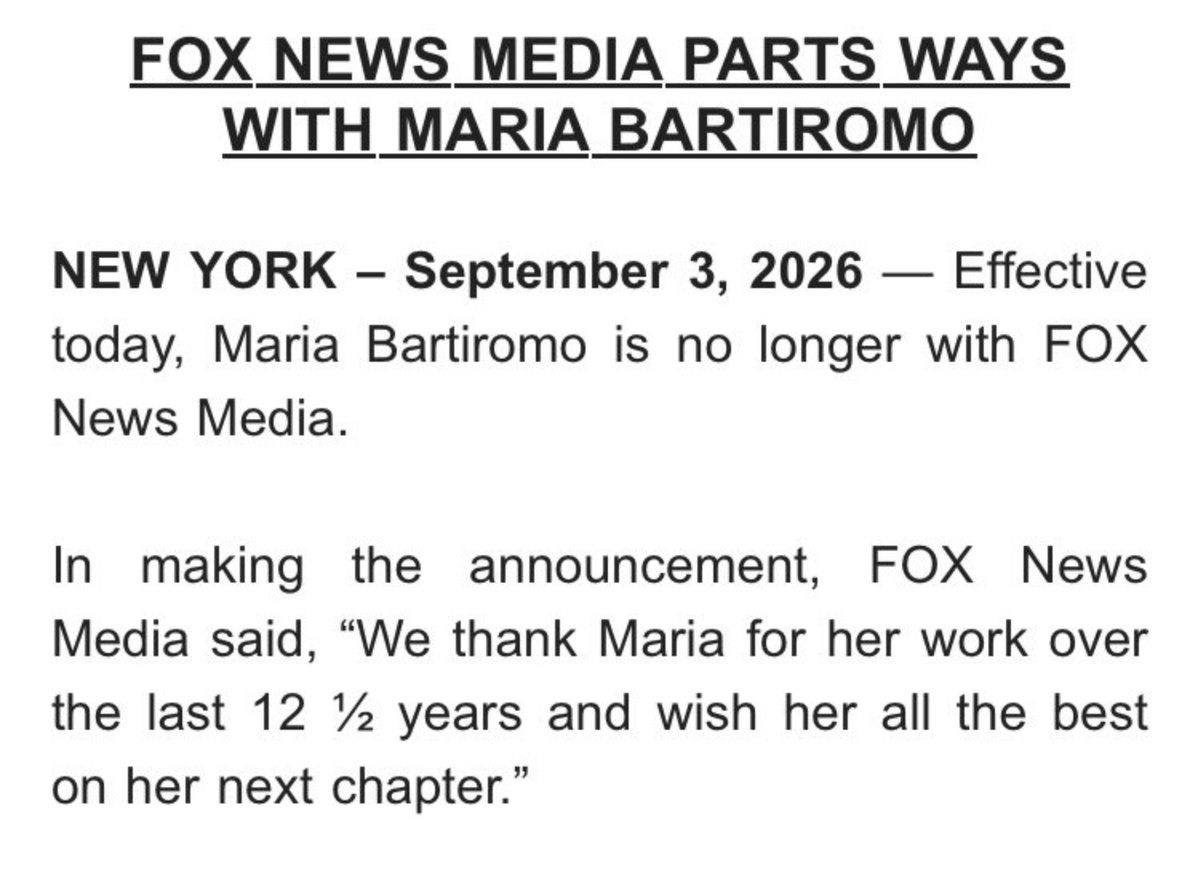 BNONews's tweet photo. NEW: Fox News "parts ways" with Maria Bartiromo https://t.co/Pc7RBQ6Zno