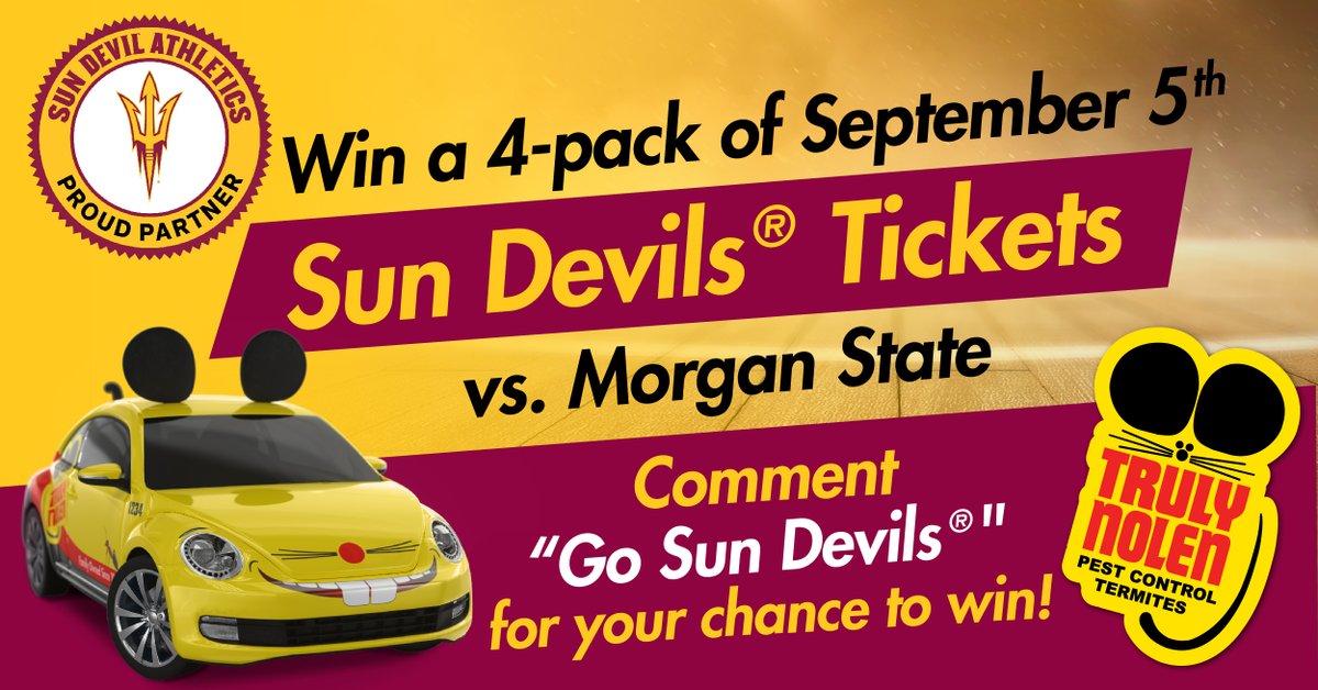 TrulyNolen's tweet photo. Reply to this tweet with “Go Sun Devils” by 7p #AZ time TODAY & be sure you are following @TrulyNolen to have a chance to be our winner of a 4-pack of tickets to this Saturday's @ASUFootball home game vs. Morgan State at 7p. Good luck! #ForksUp #ActivateTheValley #ProudPartner https://t.co/7VybkBodsN