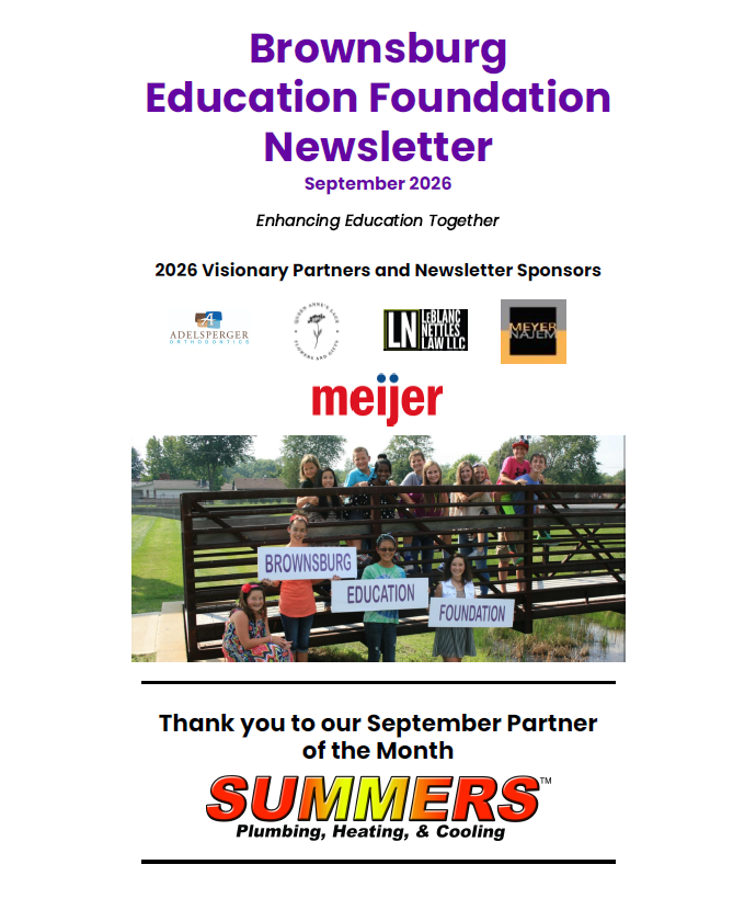BBurgEdFdn's tweet photo. September is here, and BEF is in full swing, working hard to make sure @Brownsburg_CSC students have what they need this school year! Catch up on this month's stories and updates in our latest newsletter.
Read it here: https://t.co/m6tTkIvS0q
Sign up: https://t.co/YRDLRkAEJ5 https://t.co/nPx3PDjsrL