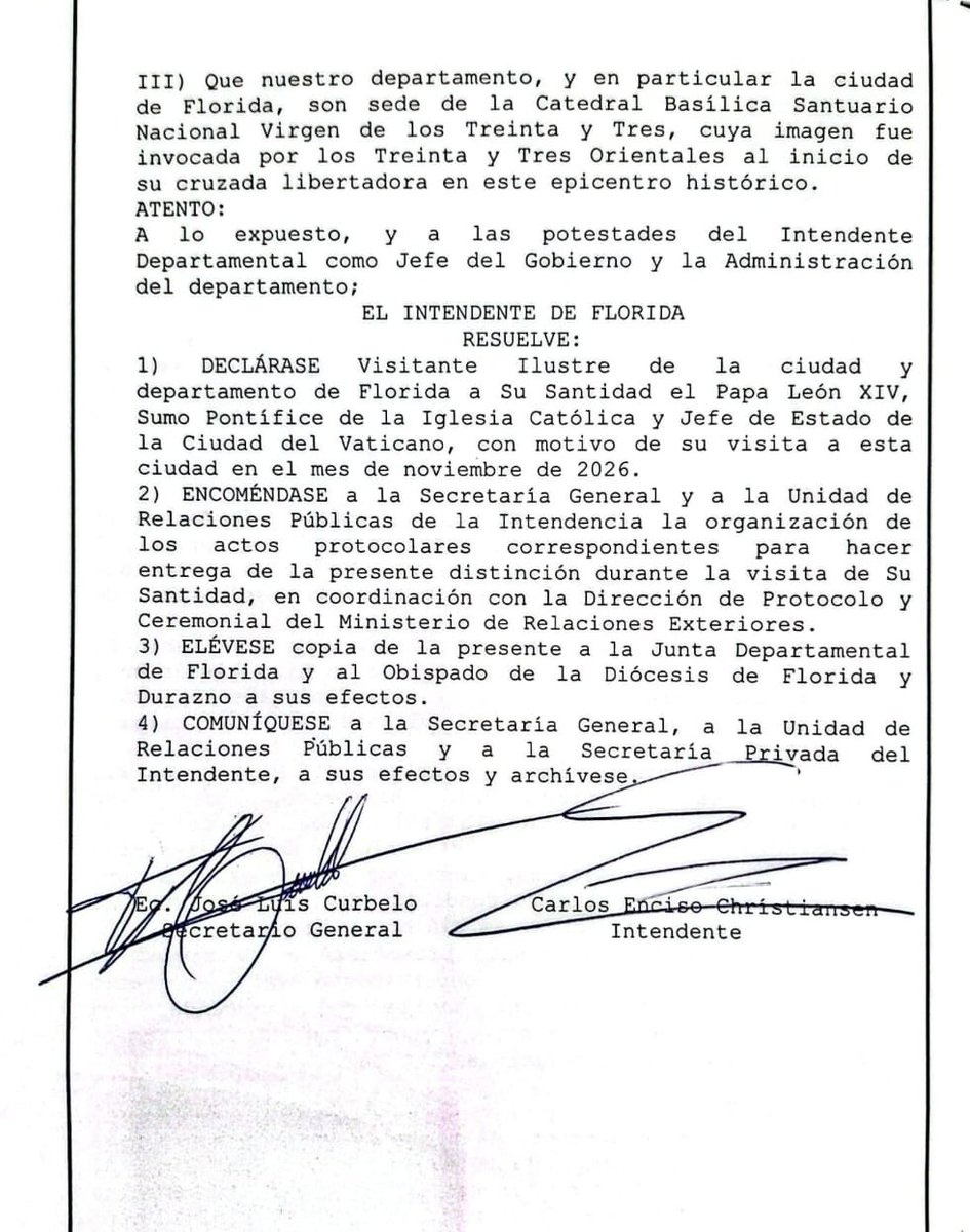 PajaroEnciso's tweet photo. Resolvimos la declaración de Visitante Ilustre de la Ciudad y el Departamento de Florida a Su Santidad el Papa León XIV, Sumo Pontífice y Jefe de Estado del Vaticano, con motivo de su visita a Florida el 8 de noviembre de 2026.
#LeónXIVenFlorida https://t.co/QSuABMxG78