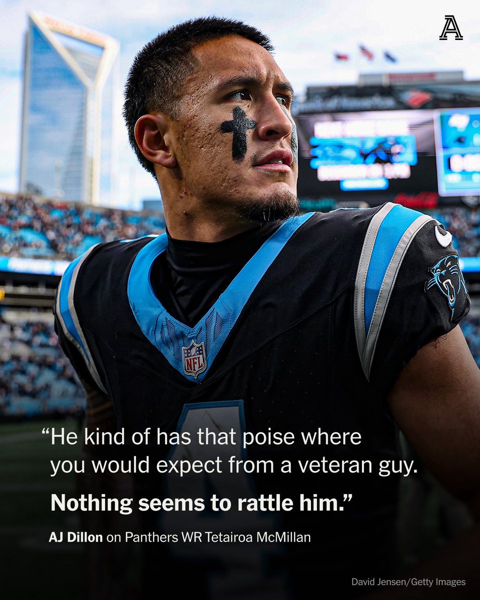 josephperson's tweet photo. AJ Dillon watched Tetairoa McMillan from afar last season. After joining the Panthers, yes, Dillon was impressed with T-Mac’s physical ability. But more than that.
Free lunchtime link: https://t.co/W8QkosqphC https://t.co/oZUasVabwV
