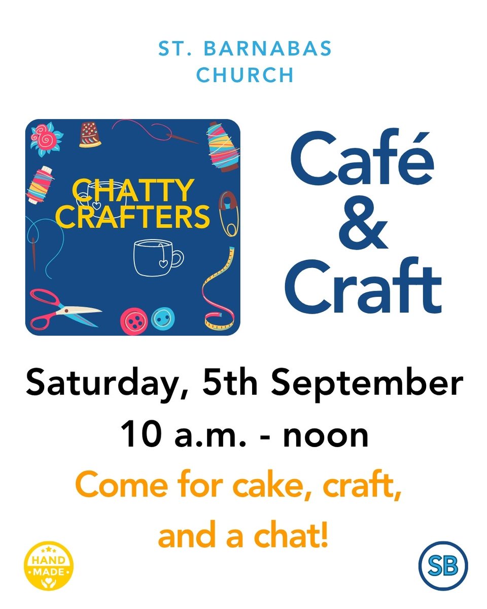 stbarnabashemel's tweet photo. Looking for community? Find it at the monthly Café &amp; Craft. This Saturday, 5th Sept, 10 am - noon, at St Barnabas church. With a chance to enjoy crafts, cake, and a fresh cuppa! #Community #Adeyfield https://t.co/rUmjQKzqph