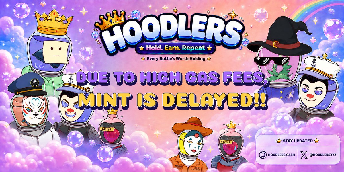 HoodlersXYZ's tweet photo. 🚨Urgent Mint Update

We've been getting lots of DMs from various KOLs and community members raising concerns that @RobinhoodCrypto Chain is seeing record trading volume right now, and gas fees have spiked well above normal.

Based on the Community feedback We're delaying the mint a few days to let things settle so everyone gets a smooth, affordable mint. 🫧 

Mint schedule as - 

1️⃣ GTD - 7 Sept , Monday 2 PM UTC
2️⃣ FCFS - 7 Sept , Monday 3 PM UTC 
3️⃣ Public - 7 Sept , Monday 4 PM UTC 

Opensea - https://t.co/uHrch9mhHH

Appreciate the patience 💜 for Every Hoodler.