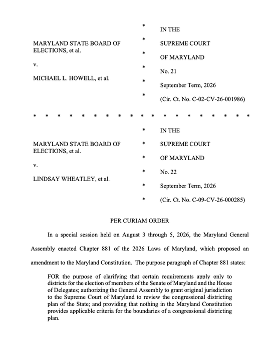 PollTracker2024's tweet photo. Maryland's Supreme Court rules that Question 3 can stay on the November ballot.
Question 3 would allow Maryland voters to potentially approve a new 8D-0R congressional map for 2028. https://t.co/80ikvLrVUZ