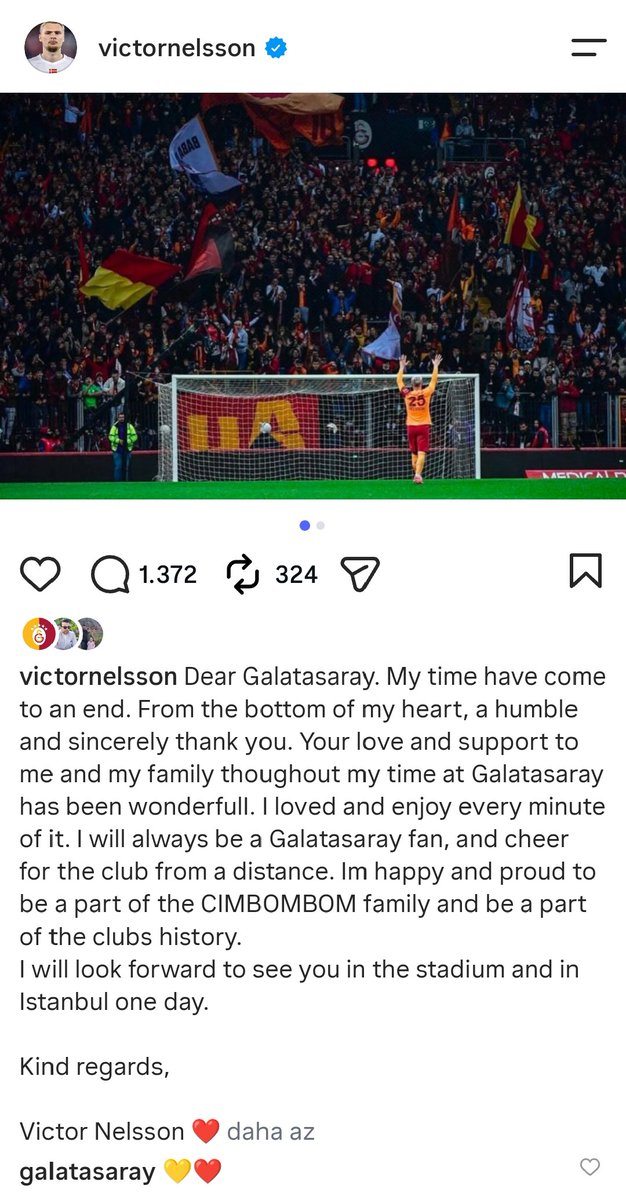 1905Masasi's tweet photo. 🦁 1905 MASASI | GÜNDEM

🦁 Victor Nelsson’dan Galatasaray’a veda mesajı:

“Galatasaray’da geçirdiğim her dakikadan büyük keyif aldım. Bana ve aileme gösterdiğiniz sevgi ve destek için kalbimin en derininden teşekkür ederim.

Her zaman bir Galatasaray taraftarı olarak kalacağım ve uzaktan da olsa bu kulübü desteklemeye devam edeceğim.

Cimbombom ailesinin bir parçası olmak ve kulübün tarihine katkı sağlamak benim için büyük bir gururdu.

Bir gün yeniden İstanbul’da ve stadyumda görüşmek dileğiyle…”

💛❤️ Teşekkürler Victor Nelsson.
Yolun açık olsun.

1905 Masası

Galatasaray’da ne varsa, masada o var.

#Galatasaray #1905Masası
#VictorNelsson