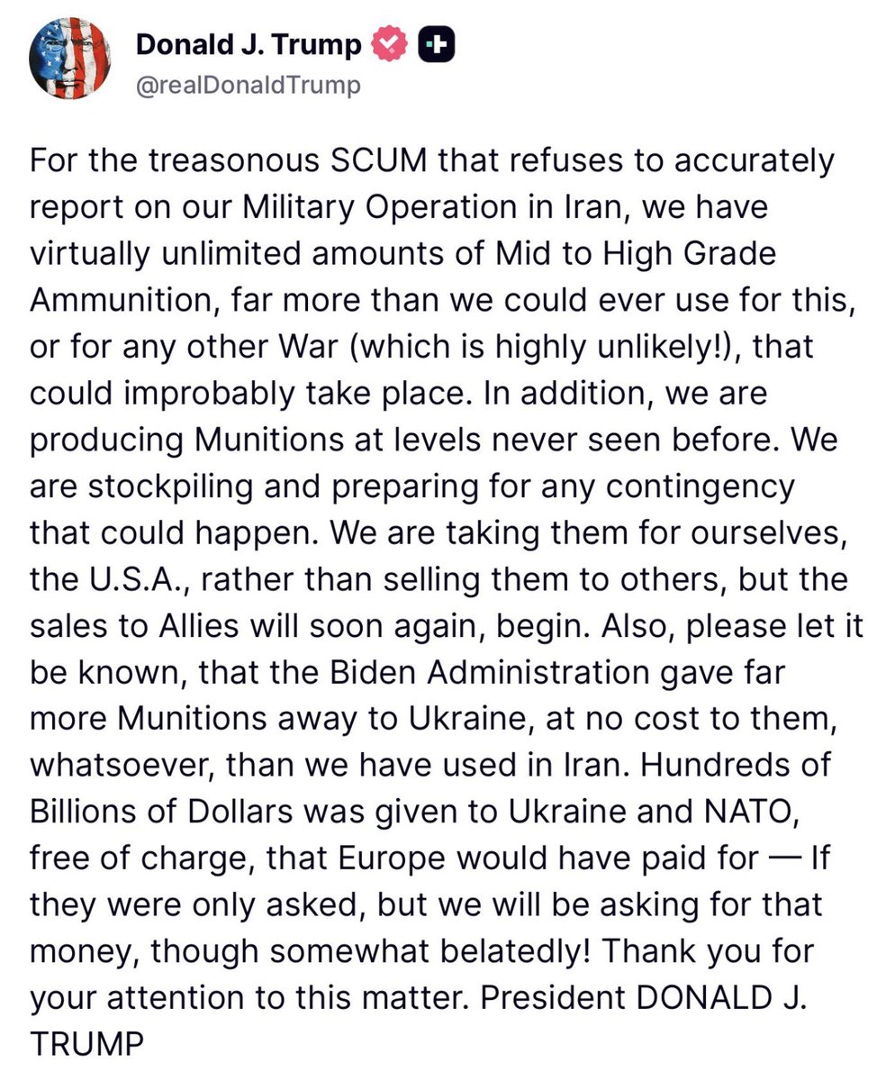 ParodyTulsiG's tweet photo. For the treasonous SCUM that refuses to accurately report on our Military Operation in Iran, we have virtually unlimited amounts of Mid to High Grade Ammunition, far more than we could ever use for this, or for any other War (is highly unlikely!), that could improbably take place https://t.co/txbF7z84vg