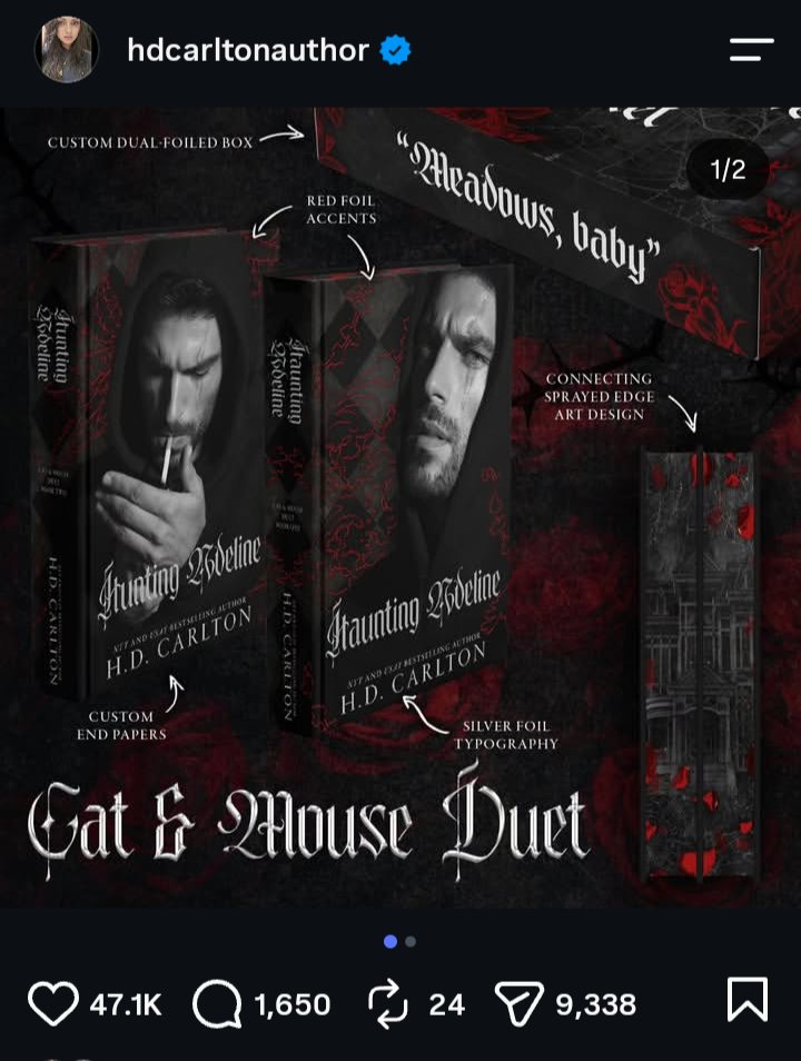 Roselyn_reads's tweet photo. [1/2] Okay, lets get this straight before people get confused:

H. D. Carlton follows model Aleksa Gavrilovic because he is the face model for Zade Meadows in the Cat &amp; Mouse Duet anniversary special edition box set, not because he has been cast as Zade in a movie.

— • #booktwt https://t.co/hMrC97VAAg