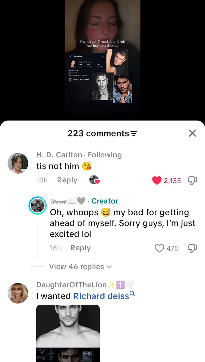 Roselyn_reads's tweet photo. [2/2] 2. Yes, H. D. follows model Jorge del Rio Romero, but she confirmed in a TikTok video comment section that Jorge is not cast in the movie either.

— • #booktwt https://t.co/g3MesCipCW