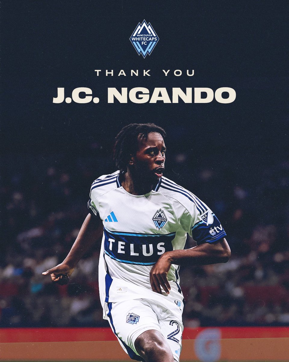 WhitecapsFC's tweet photo. We have mutually agreed to part ways with midfielder J.C. Ngando.
Thank you J.C. for the time and dedication you gave and we wish you all the best. 

📰 | https://t.co/k6IhEK12Bb

#VWFC https://t.co/LiYbf1LqBl