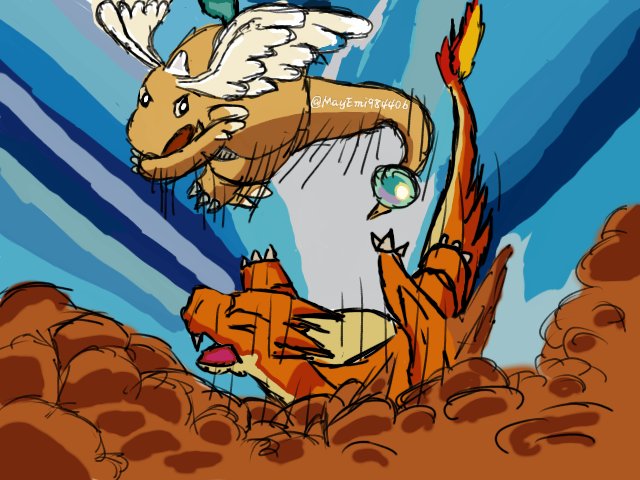 MayEmi984406's tweet photo. Recreando escena basada en los resultados de la final del World 2026 El verdadero dragón de la G1 padreando al favorito de papá (Dragonite me cerraste la boca GG) 💛🥬🧡 #Pokemonworld2026 #Charizard #Dragonite #VGCPokemon https://t.co/BahnR0gGzc