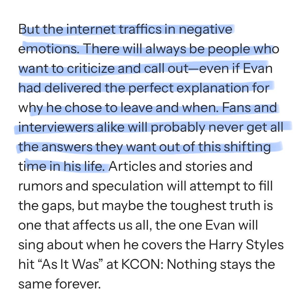 hsngpilled's tweet photo. not only did teenvogue instantly call out what would happen, but also defending heeseung from rude comments on tiktok

💬: we just want everyone to be nice and respectful to our guy!!!

💬: after all, his words will be shared, translated and retranslated, and contextualized in different ways by different people in both good & bad faith

💬: but the internet traffics in negative emotions. there will always be people who want to criticize and call out— even if Evan had delivered the perfect explanation for why he chose to leave and when

truly wish ppl would just leave him alone