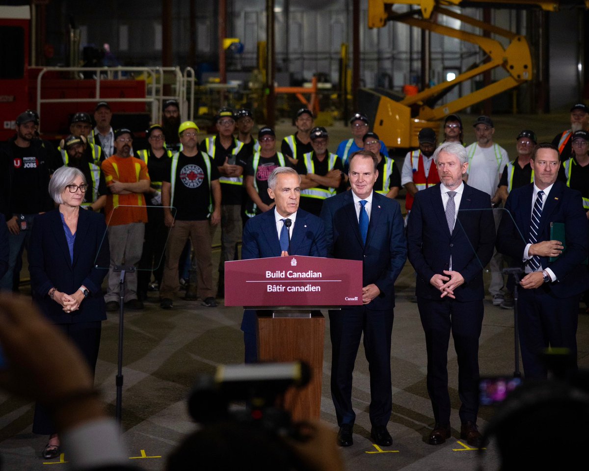 MarkJCarney's tweet photo. For the first time in four decades, VIA Rail’s passenger cars will be built in Canada. Cars once made in the United States, now made here at home.

Supporting hundreds of good jobs in Thunder Bay, La Pocatière, and Saint-Bruno-de-Montarville. https://t.co/N0sJPwAjQc