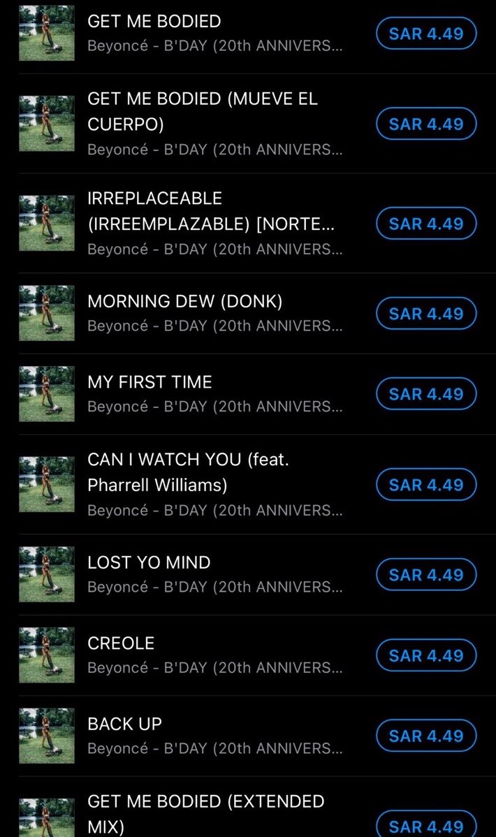 beyscatalog's tweet photo. 🚨 Songs from B’Day 20th Anniversary are showing up available for purchase on iTunes! https://t.co/LQRRDKnokY