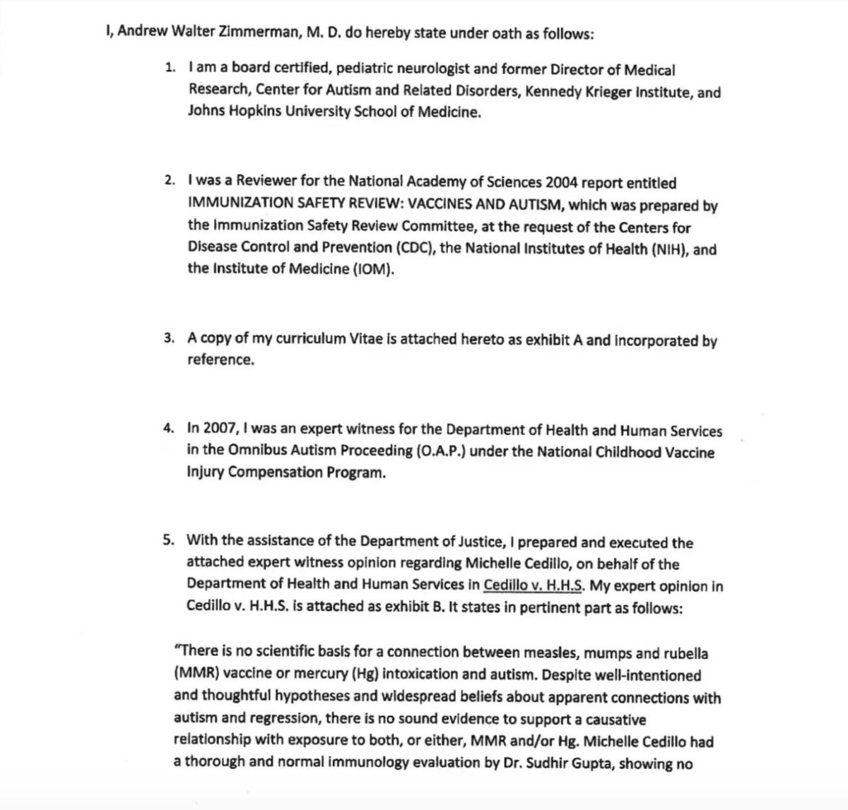 SharylAttkisson's tweet photo. If you think *that* post stirred up the vaccine industry shills, wait until you see how they respond to this:

The govt (DOJ)/vaccine industry's chief expert witness that specialized in denying the vaccine autism link *changed his mind* based on advancing scientific knowledge. He said vaccines can cause autism, after all, in exceptional cases, and that he personally treated some. This is like the robber's best friend admitting his friend pulled the job.

If Dr. Zimmerman had come down the other way, the vaccine industry and their propagandists would declare it "settled science." 

But since he came down the "wrong way" on this key issue worth so much $$$$, the vaccine cultists have bent themselves into pretzels trying to minimize him, his findings, spin it. See how they reply to this post for entertaining pretzel-ing.

The fact is: if vaccines triggered autism in one child with mitochondrial disorder, it's silly to conclude that's the only child on the planet it could happen to. Quite the opposite. Now that a biological mechanism is identified, it implies more instances. Perhaps many more. (Scientists say today mitochondrial dysfunction is more common than we knew when Dr. Zimmerman labeled it as a factor in vaccine-induced-autism.)

Secondly, many other predispositions can cause autism when triggered by vaccines, but the medical health establishment has made no public investment in identifying them.

For example, vaccine court and the government have acknowledged kids born with tuberous sclerosis also had autism triggered by vaccination. The government has paid awards to some of those families for that reason.