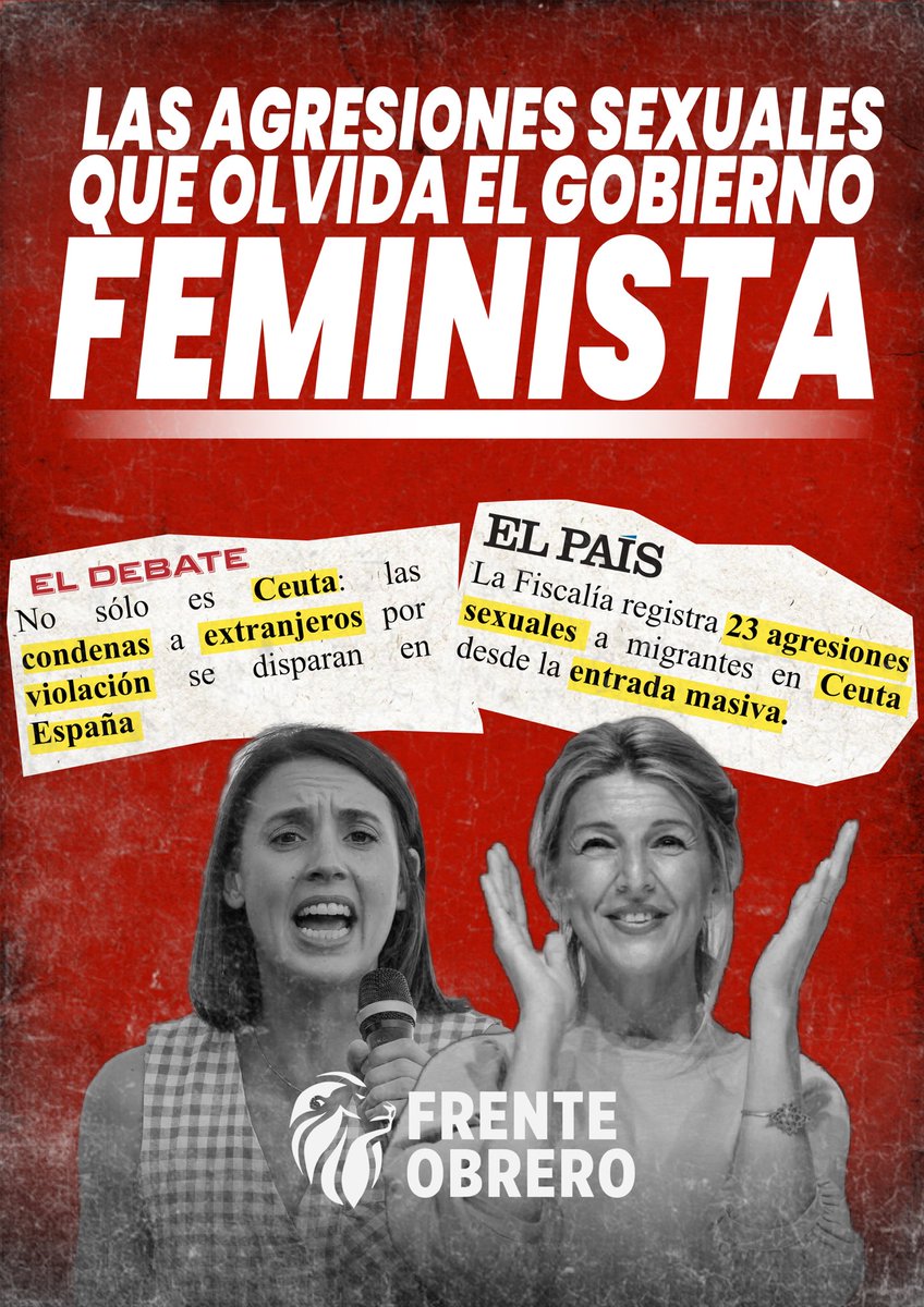 frenteobreroesp's tweet photo. El Gobierno y las portavoces feministas callan ante el aumento de violaciones en Ceuta. https://t.co/GcqgJo5FA0