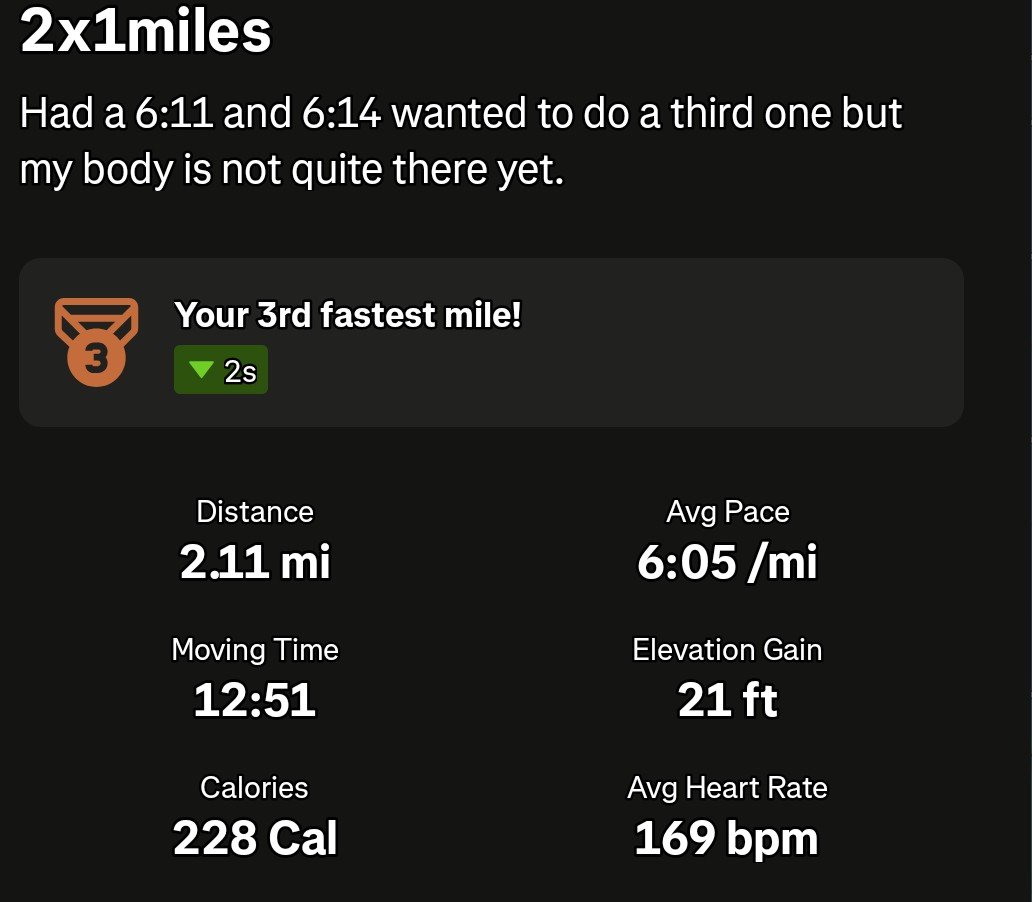 PandaSepia's tweet photo. Tried doing mile repeats but could only handle 2 sets, I'll need to get up to 4-5 as soon as possible.
#SepiaRuns #VTuberFitness #Running https://t.co/F95cVp9ak2