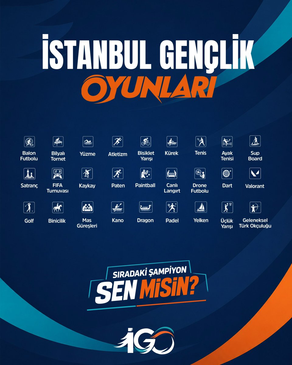 akgencistanbul's tweet photo. İstanbul’un enerjisi, gençliğin heyecanı ve sporun birleştirici gücü aynı sahada buluşuyor. 🏆

25 farklı branşta genç arkadaşlarımızın yeteneğini, azmini ve mücadele ruhunu ortaya koyacağı İstanbul Gençlik Oyunları başlıyor!

#SıradakiŞampiyonSenMisin 😎

📌 Son Başvuru: 8 Eylül
Başvurunu tamamlamak için 👇
https://t.co/VceVCoIqzh

#İGO @igoresmi