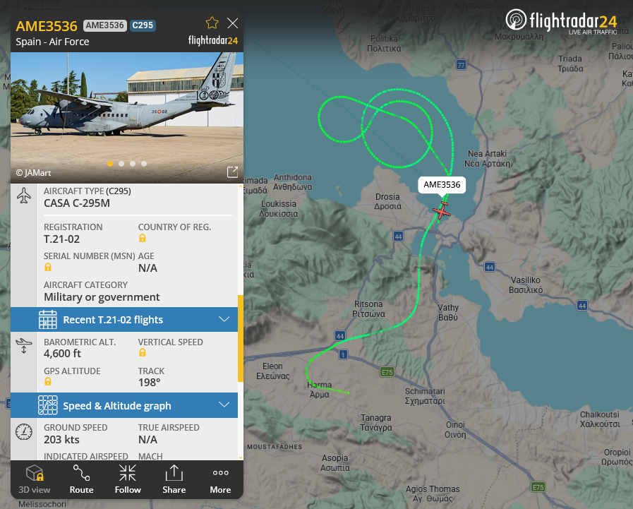 landingsgr's tweet photo. @EjercitoAire @SpainAirForce @ala14_ea Technical support for the two @EjercitoAire C.16 Tifons at #AFW2026 came yesterday 2/9 by this Casa/Airbus C295M (003) T21.02 / 35-02 of 353 Esc callsign AME3536 routing LEGT-LEAB-LEPA-LGTG with ground support personnel & equipment. It departed today after a short orbit 4a2a📷. https://t.co/tBA22q6ia7