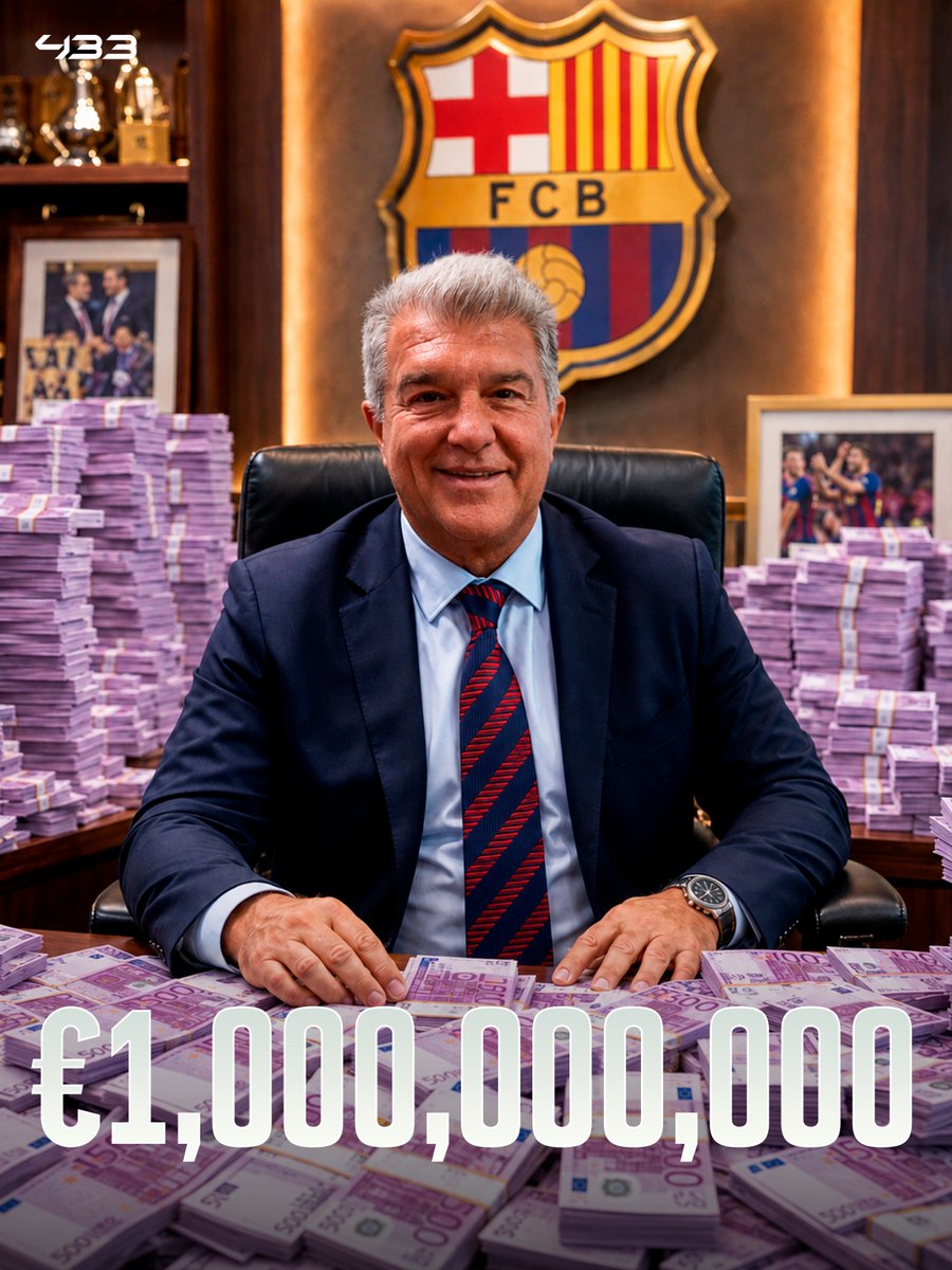 433's tweet photo. 🚨 𝐎𝐅𝐅𝐈𝐂𝐈𝐀𝐋: Barcelona reach 𝟏 𝐁𝐈𝐋𝐋𝐈𝐎𝐍 𝐄𝐔𝐑𝐎𝐒 in revenue for the first time in the club's history 😲💰

The amount is mainly driven by improved stadium income, despite Barcelona having had to play a few games at the Estadi Johan Cruyff and with reduced capacity. 🏟️