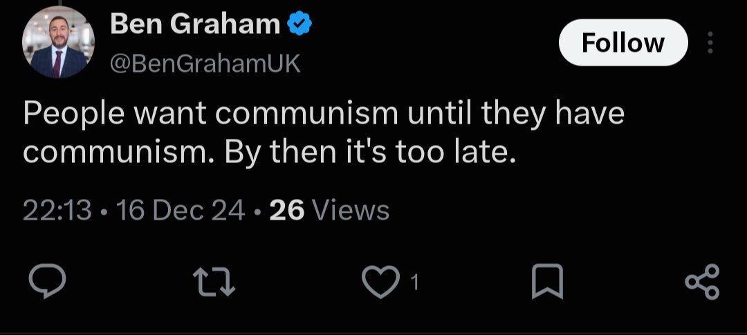 thepolticalguy8's tweet photo. @BenGrahamUK The USSR has been Dissolved for 35 Years and Communism has Never occurred in the UK yet Ben will still tell you it's a major Problem https://t.co/fV2peXFusu