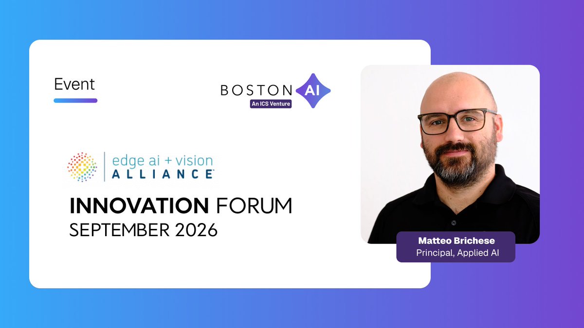 icsonqt's tweet photo. Boston AI, an ICS initiative, is speaking at the Edge AI &amp; Vision Innovation Forum, a gathering of senior business and tech leaders from member companies of the Edge AI &amp; Vision Alliance. We'll be presenting insights on the latest advancements shaping the future of edge AI. https://t.co/zEihYvb3so