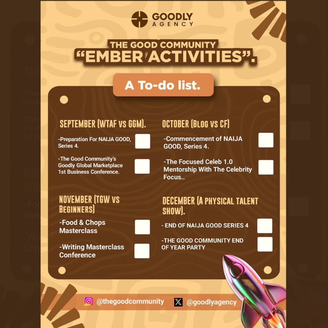 goodlyagency's tweet photo. The Good Community has a lot in store! 🎉

From September–December, expect activities to connect, create, learn, grow &amp; have fun! 🚀

WTAF, GGM, TGW &amp; CF — which are you most excited about? 👀

Save the dates &amp; stay connected! ❤️

#GoodlyAgency #TheGoodCommunity #WTAF #CF #GGM https://t.co/WN57GE37Fr