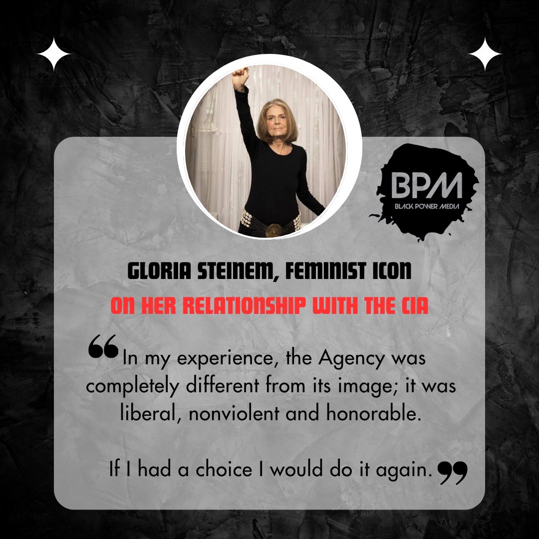 Blackpowermedi's tweet photo. Gloria Steinem, co-founder of Ms. Magazine, worked as a covert anti-communist operative funded by the CIA and served as the national treasurer for the legal defense and "Free Angela Davis" campaign in the early 1970s when Davis was imprisoned and awaiting trial. https://t.co/fAtSWO8NZL