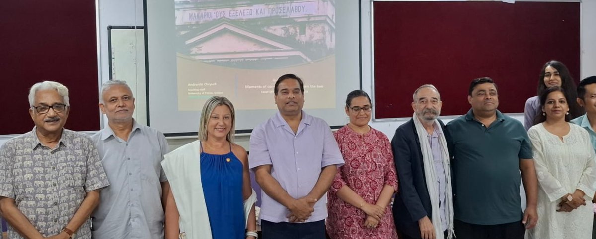 anilaksin's tweet photo. The Greek Chair, JNU organised a public lecture on "Greek and Indian interaction: Literature and Culture" on 2nd September 2026.
Dr. Androniki Chrysafi of University of Patras presented an amazingly informative narration of continuous dialogues of Greek and Indian civilizations. https://t.co/5k3Vz9lHAM