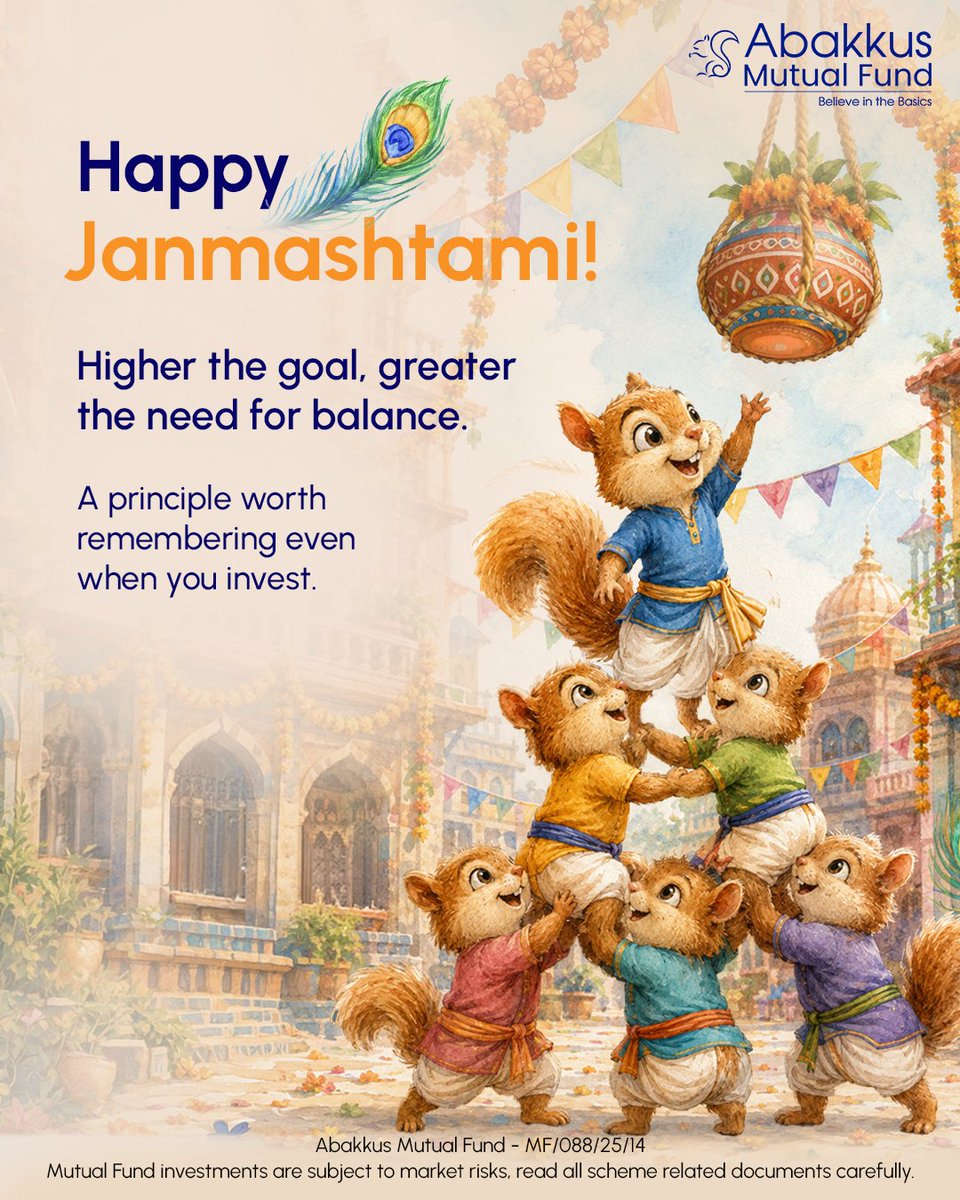 abakkusmf's tweet photo. The journey may take us higher, but balance keeps us steady along the way.
A simple thought inspired by the timeless wisdom of Lord Krishna.

Happy Janmashtami! 🦚

Mutual Fund investments are subject to market risks, read all scheme related documents carefully.

Abakkus Mutual Fund - MF/088/25/14

#HappyJanmashtami #Janmashtami #Janmashtami2026 #Krishna #KrishnaJanmashtami #Kanha #AbakkusMutualFund