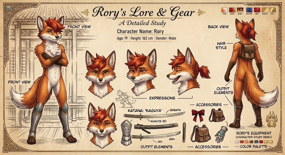 JosieArtist0's tweet photo. Meet Rory a 19 year old fox warrior with a sharp blade, bold style, and a story waiting to be told

#CharacterDesign #CharacterSheet #OC #OriginalCharacter #FoxCharacter #FurryArt #AnthroArt #FurryArtist #DigitalArt #ConceptArt #CharacterArt #ArtOfX #ArtistOnX #FantasyArt https://t.co/UTecftA9Hr
