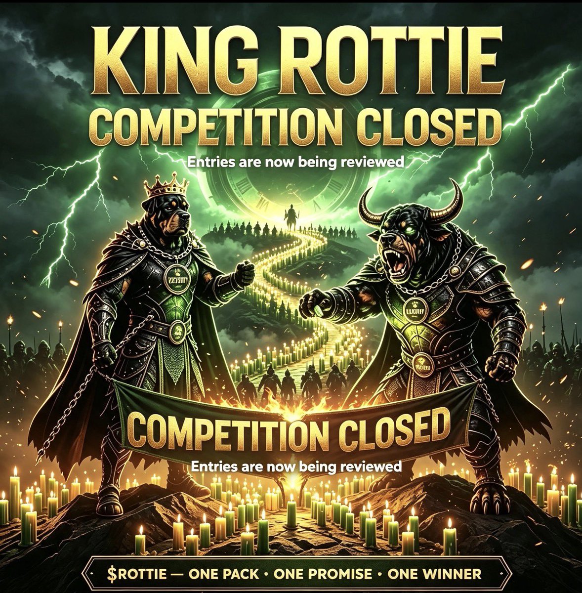 rottiedafirst's tweet photo. 🏆 COMPETITION CLOSED — DRAWING ENTRIES NOW! 🏆

✅ Meme contest is officially closed! We’re going through every entry right now 🖼️📋

⏳ Winner will be announced as soon as we’ve drawn — keep those notifications ON! 🔔

🔥 DOUBLE COMP ALERT — $ROTTIE x2! 🔥
👇 Drop your caption for this picture in the comments — the best one WINS!
💸 Both winners get paid TONIGHT — no delays, no waiting!

Two chances to win $ROTTIE, one night to claim it. Let’s see what you’ve got! 🚀

$ROTTIE — ONE PACK • ONE PROMISE • ONE THRONE 👑🐂💚