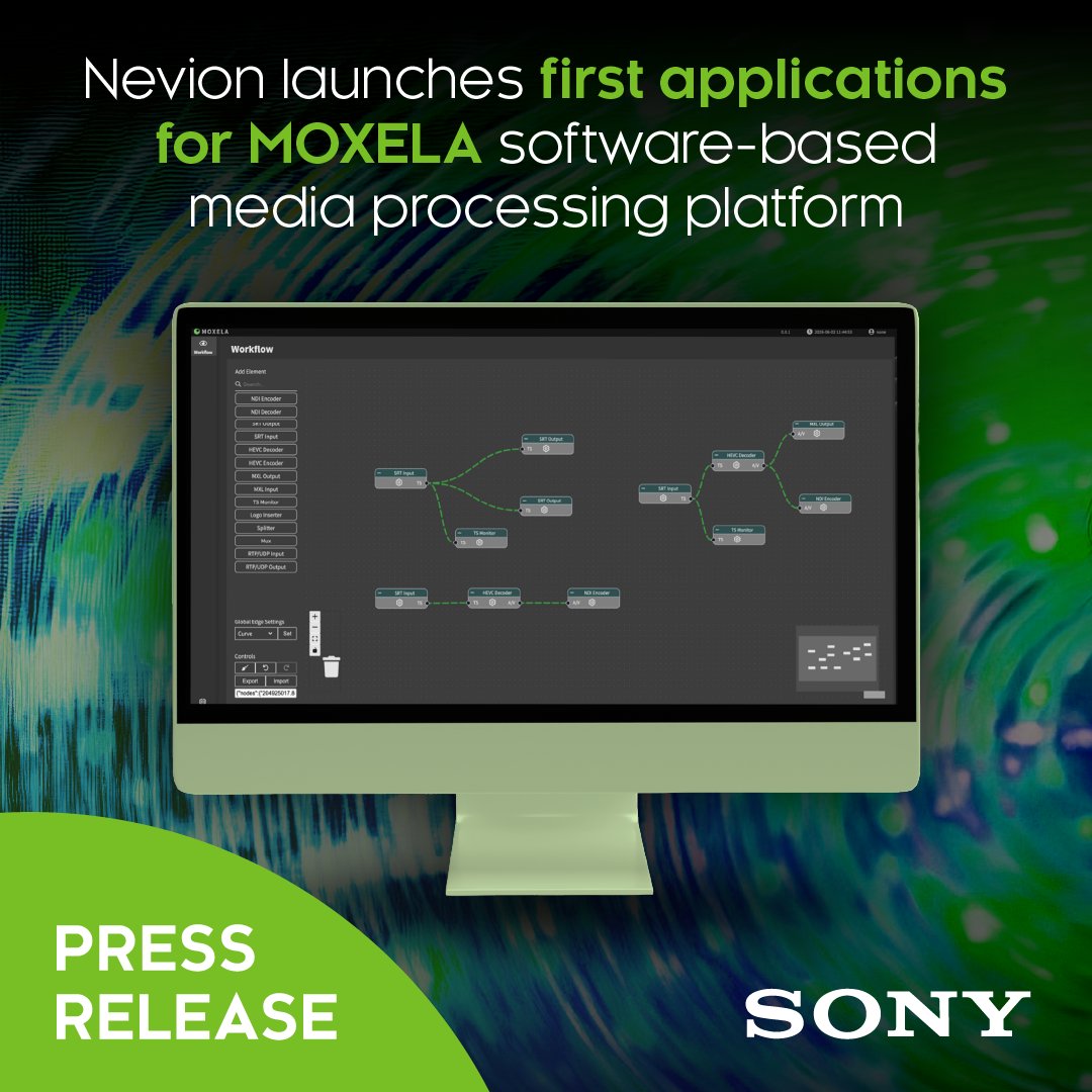 SonyProUSA's tweet photo. Our @nevioncorp's MOXELA software-based media processing platform is now available! 

Built to power the future of live production, MOXELA enables smarter transport, processing &amp; monitoring for video, audio &amp; data across cloud &amp; COTS infrastructure.  

🔗 https://t.co/AgL5FgcxHu https://t.co/vwze27keo3