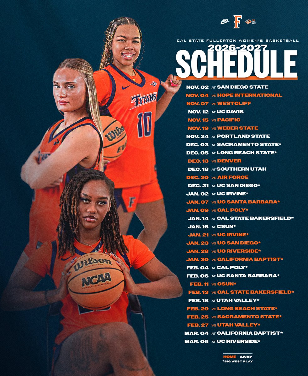 FullertonWBB's tweet photo. 𝐌𝐚𝐫𝐤 𝐘𝐨𝐮𝐫 𝐂𝐚𝐥𝐞𝐧𝐝𝐚𝐫𝐬 🗓️

The 2026-27 Schedule is Here‼️

📰: https://t.co/X5TIl7e15G

#TusksUp https://t.co/vc5GDzTJjF
