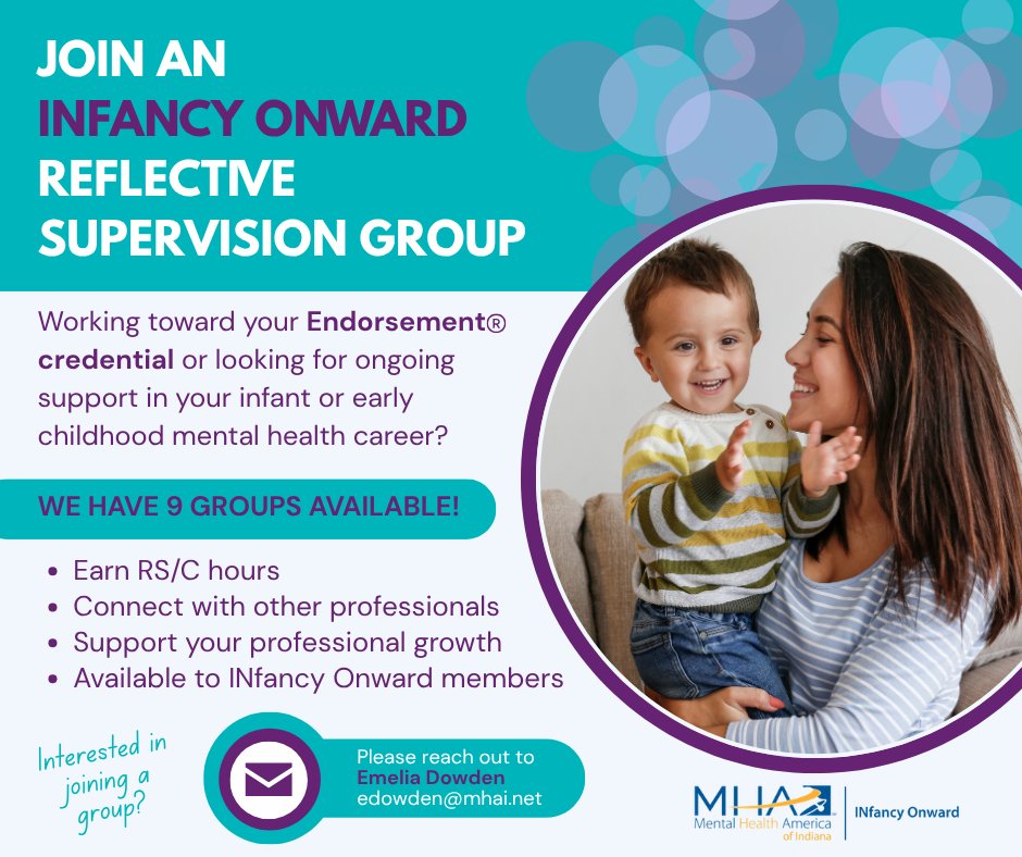 INfancyOnward's tweet photo. Are you an INfancy Onward member? Do you need RS/C hours to complete your Endorsement® credential or looking to join a group to support your career in infant or early childhood mental health? Consider joining one of our 9 groups!
Email: edowden@mhai.net to join a group. https://t.co/xB6bHHAUiR