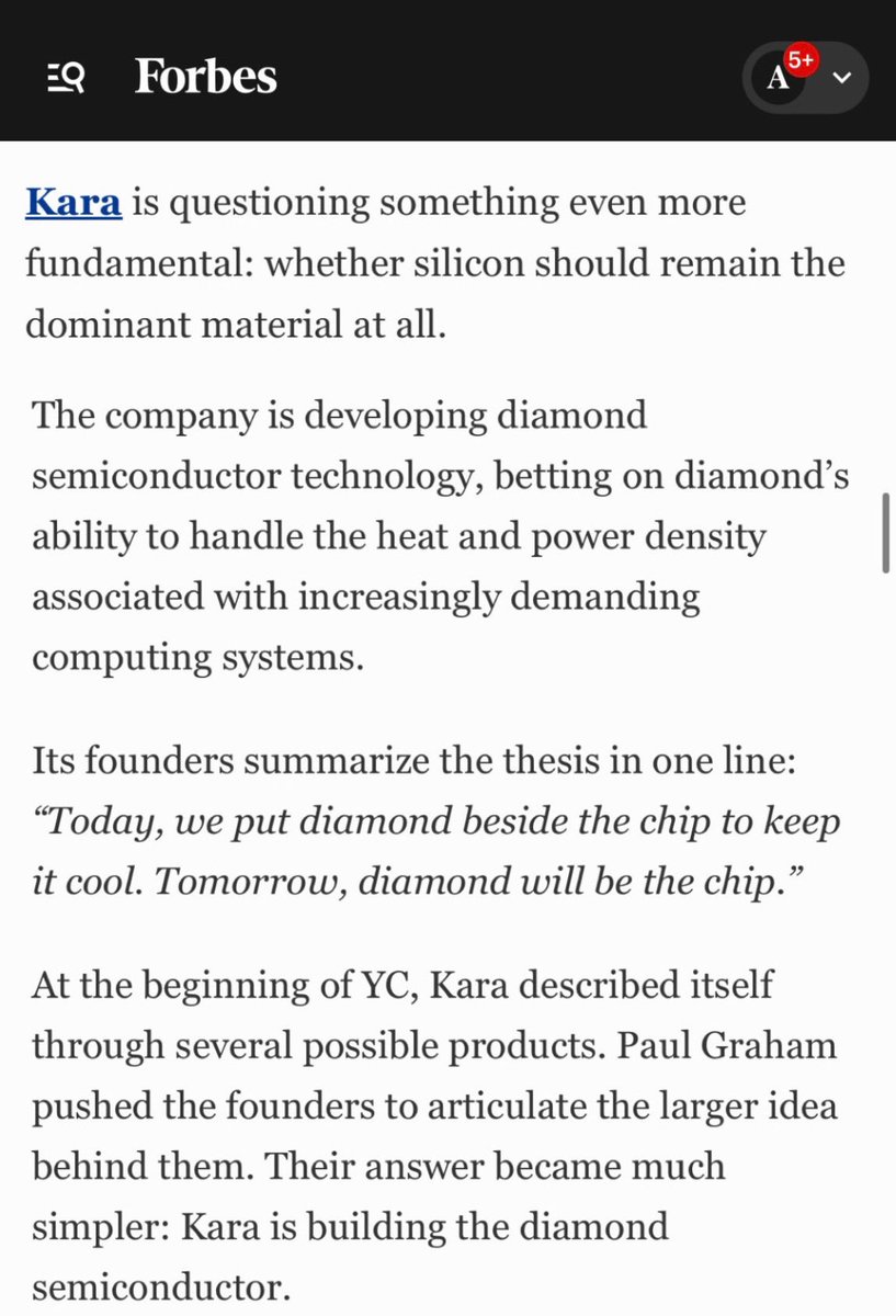 KaraLabsAI's tweet photo. Kara in @forbes today. Thanks for featuring us, @dasha_shunina!

Diamond semiconductors will change computing forever. https://t.co/Tf9TknLVk8
