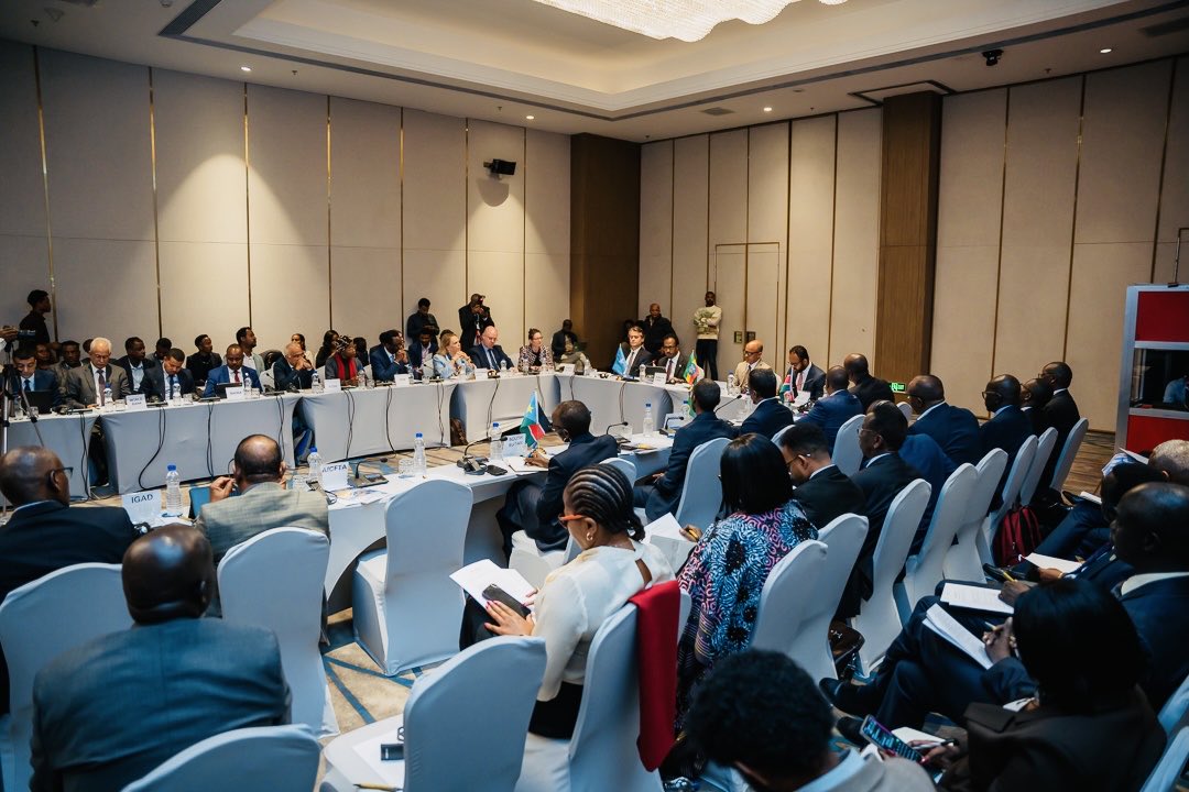 AmbGamal's tweet photo. Honored to chair the inaugural Horn of Africa Trade Ministers’ Meeting in Addis Ababa today under the @HoAInitiative. Joined by Trade Ministers from Djibouti, Ethiopia, Kenya and South Sudan, alongside representatives from Sudan and key development partners. We agreed to enhance trade facilitation, remove cross-border barriers, and establish the HoA Trade Facilitation Roadmap and Committee to advance regional trade and economic growth.