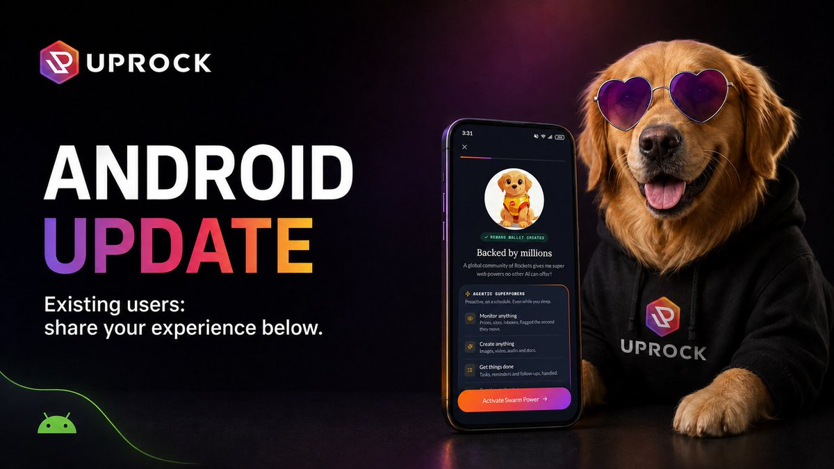 UpRockCom's tweet photo. Android update.

Our Google Play listing is still suspended following a policy review under the Malware policy.

UpRock continues to work normally for existing Android users, while new Android downloads remain unavailable.

We’ve submitted the requested information and are working through the review process. 

@GooglePlay @GooglePlayBiz 
We’d really appreciate another look at this.

If you’re an existing UpRock Android user and the app has been working normally for you, reply below and share your experience.

Please keep replies factual and respectful.

We want to get this resolved and get UpRock back on Google Play as quickly as possible.