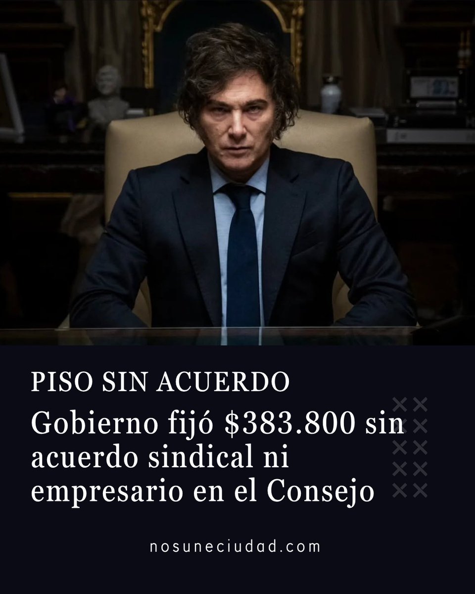 Ciudadnosune's tweet photo. Tras fracasar el pacto entre las partes, el Poder Ejecutivo estableció el ingreso básico en $383.800 desde septiembre, con alzas graduales hasta 2027, cifra distante del reclamo sindical.
https://t.co/uAOSbfMkDO https://t.co/ZL3TQZcPYn