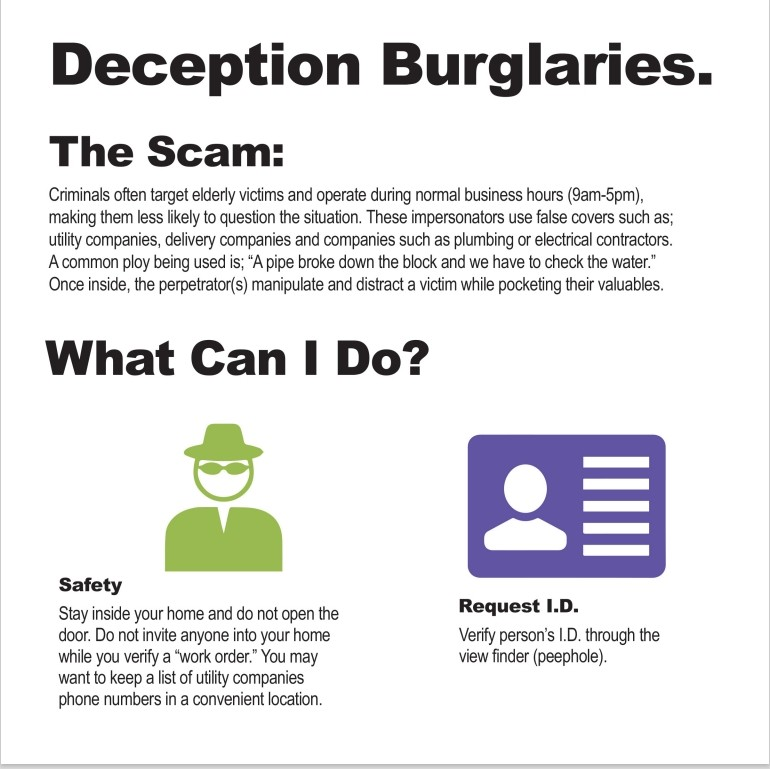 NYPDPSA4's tweet photo. Beware of deception burglaries! these individuals often target elderly victims &amp; operate during normal business hours. if someone claiming to work for @NYCHA says that they came to repair/exterminate something in your home. call the @NYCHA management office to confirm. https://t.co/uKYAbgvsUt