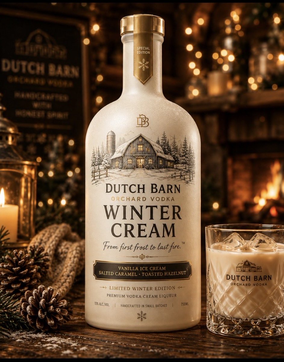 lestroy's tweet photo. @rickygervais @rickygervais I think we’ve accidentally invented your autumn/winter bestseller 
Dutch Barn Winter Cream -vanilla ice cream, salted caramel &amp; toasted hazelnut

“From first frost to last fire.”
When its gone,warm white fairy lights inside the bottle 
Please make this happen 😂🥃❤️ https://t.co/77EOo3ss0j