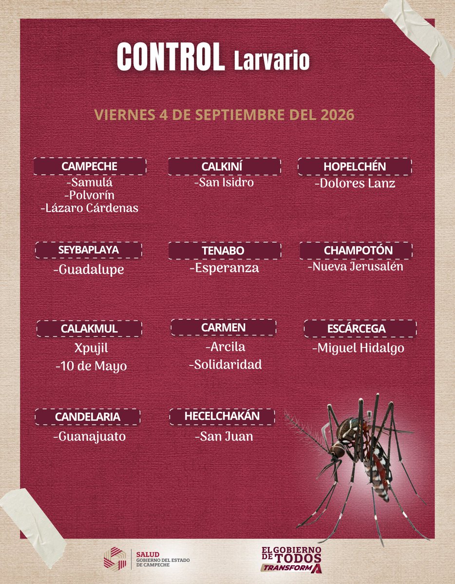 SaludCampeche's tweet photo. Cada hogar puede convertirse en un espacio de protección contra el dengue. Durante el #ControlLarvario, #Vectores revisa patios y elimina objetos que pueden acumular agua. 
Escucha sus recomendaciones, elimina criaderos y mantén tu entorno limpio. https://t.co/IkBYRV3Yfp